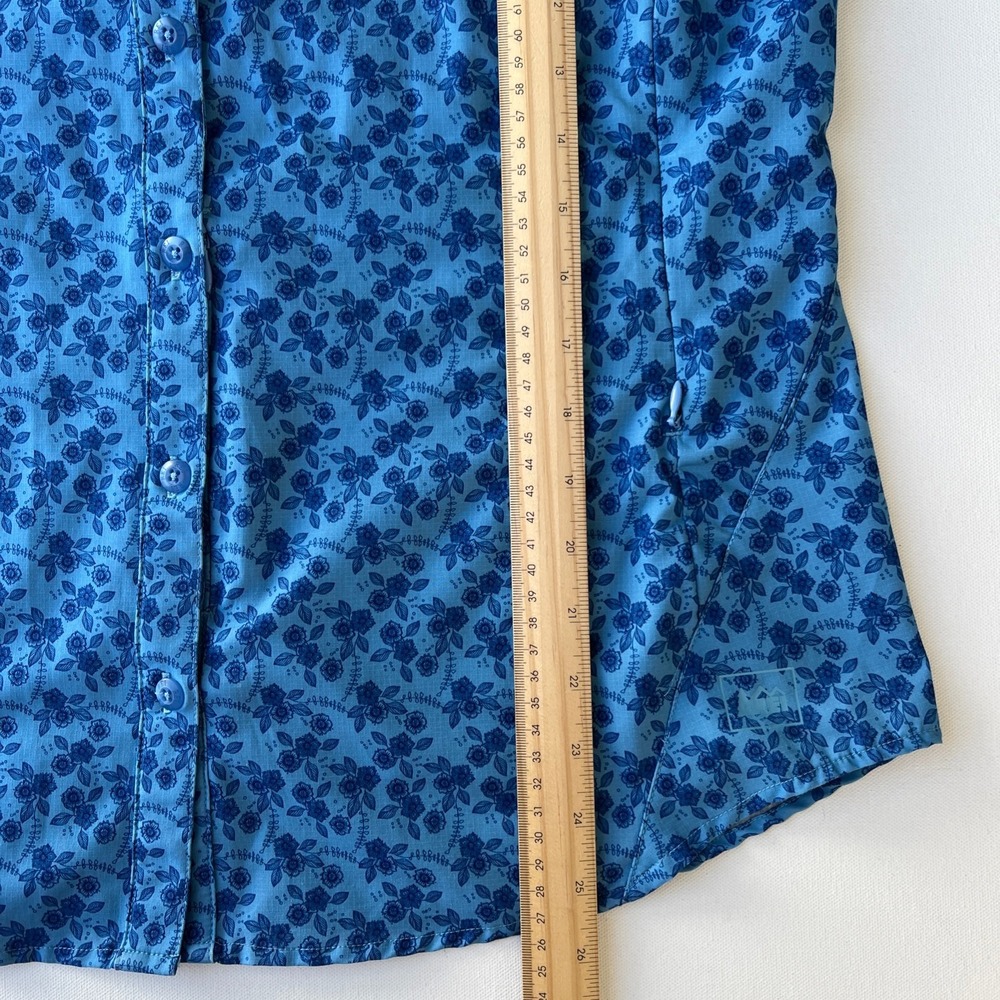 REI Co-op Sahara Shirt Womens M Fitted Floral Blue Short Sleeve Hiking Pockets - Picture 7 of 10